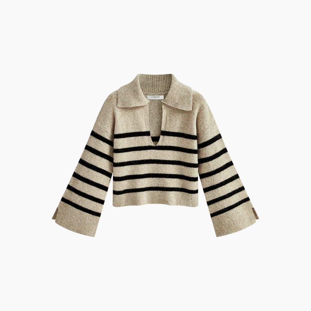 Bavane | Women's sweater with V-neck and striped surface