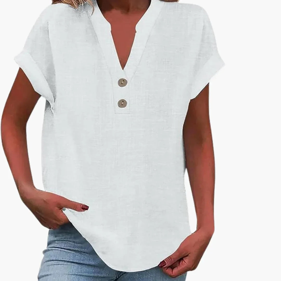 Bavane | Women's Blouse with V-Neck and Short Sleeves