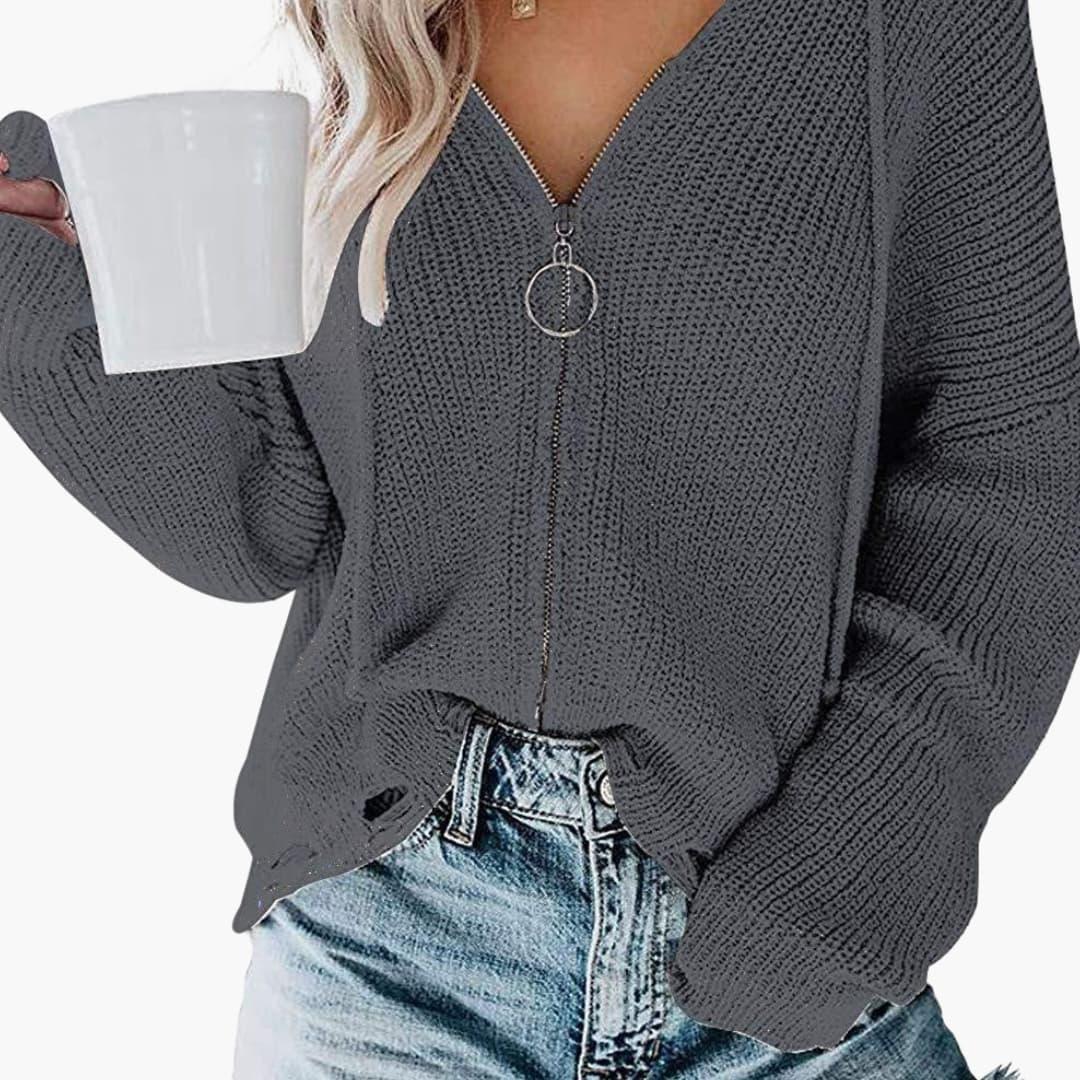 Bavane | Women's Pullover with V-Neck and Zipper