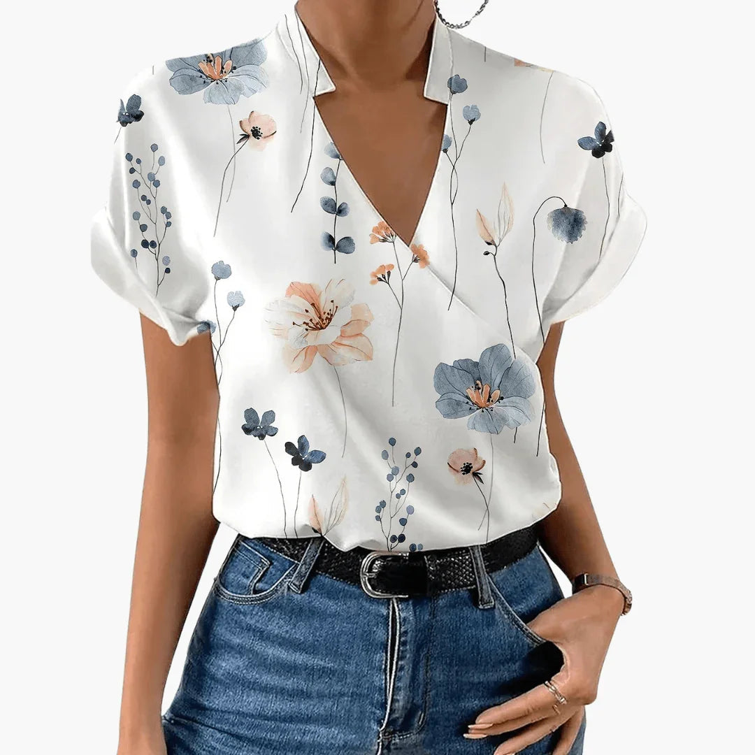 Bavane | Blouse with Floral V-Neck for Women Lightweight Summer Blouse