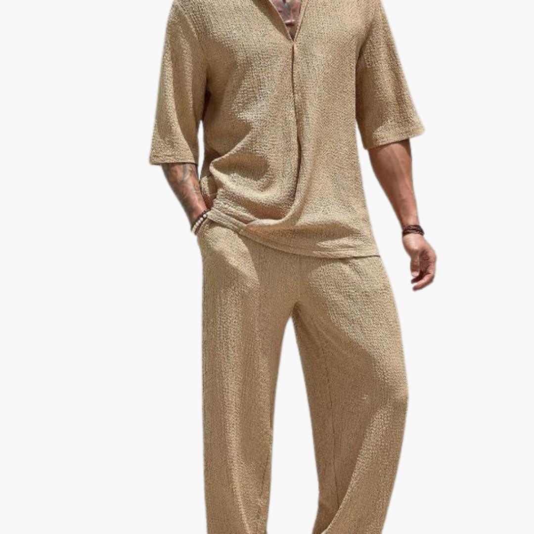 Bavane | Men's Summer Set with Short Sleeve Shirt and Elastic Pants