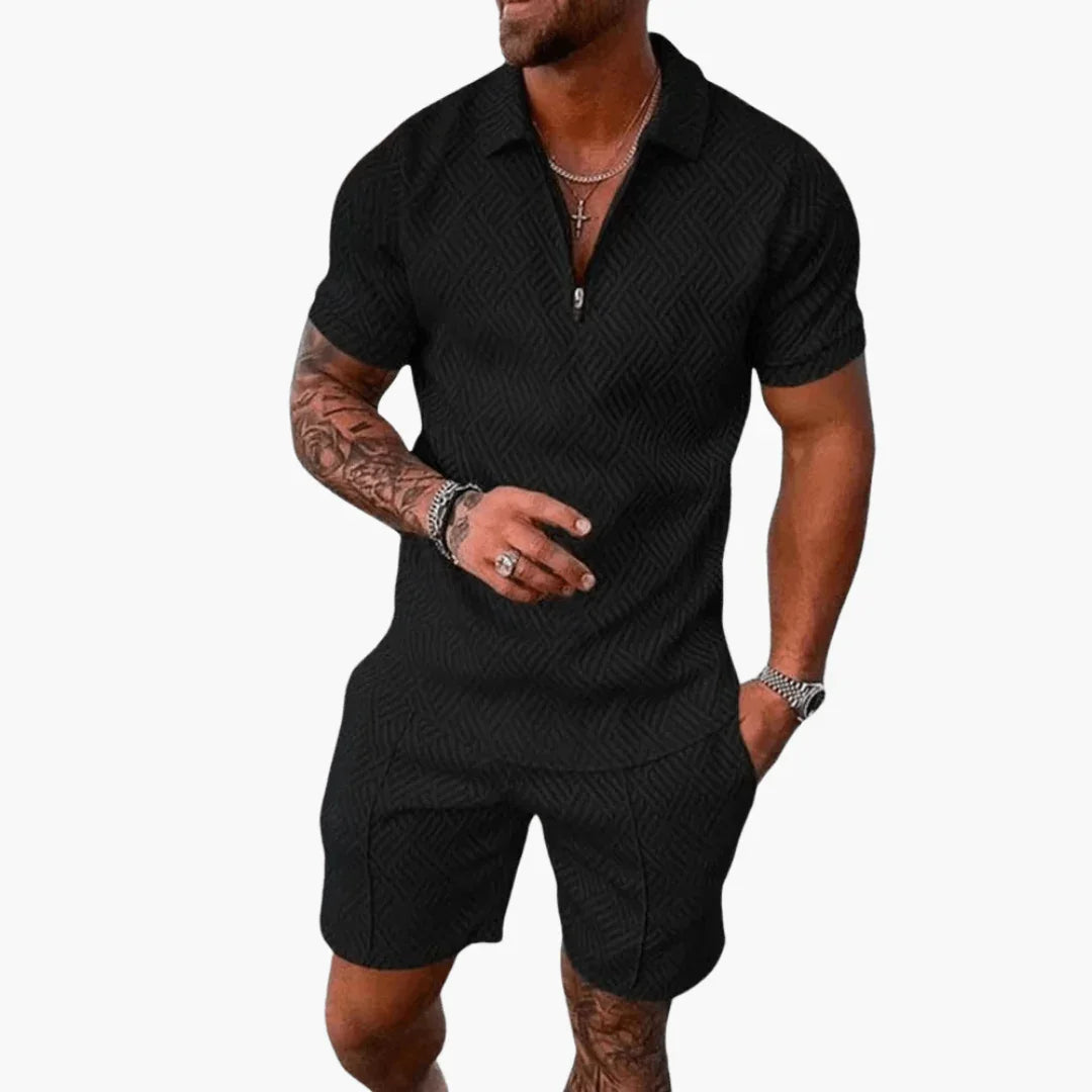 Bavane | Men's Polo Shirt and Shorts Set With Zipper