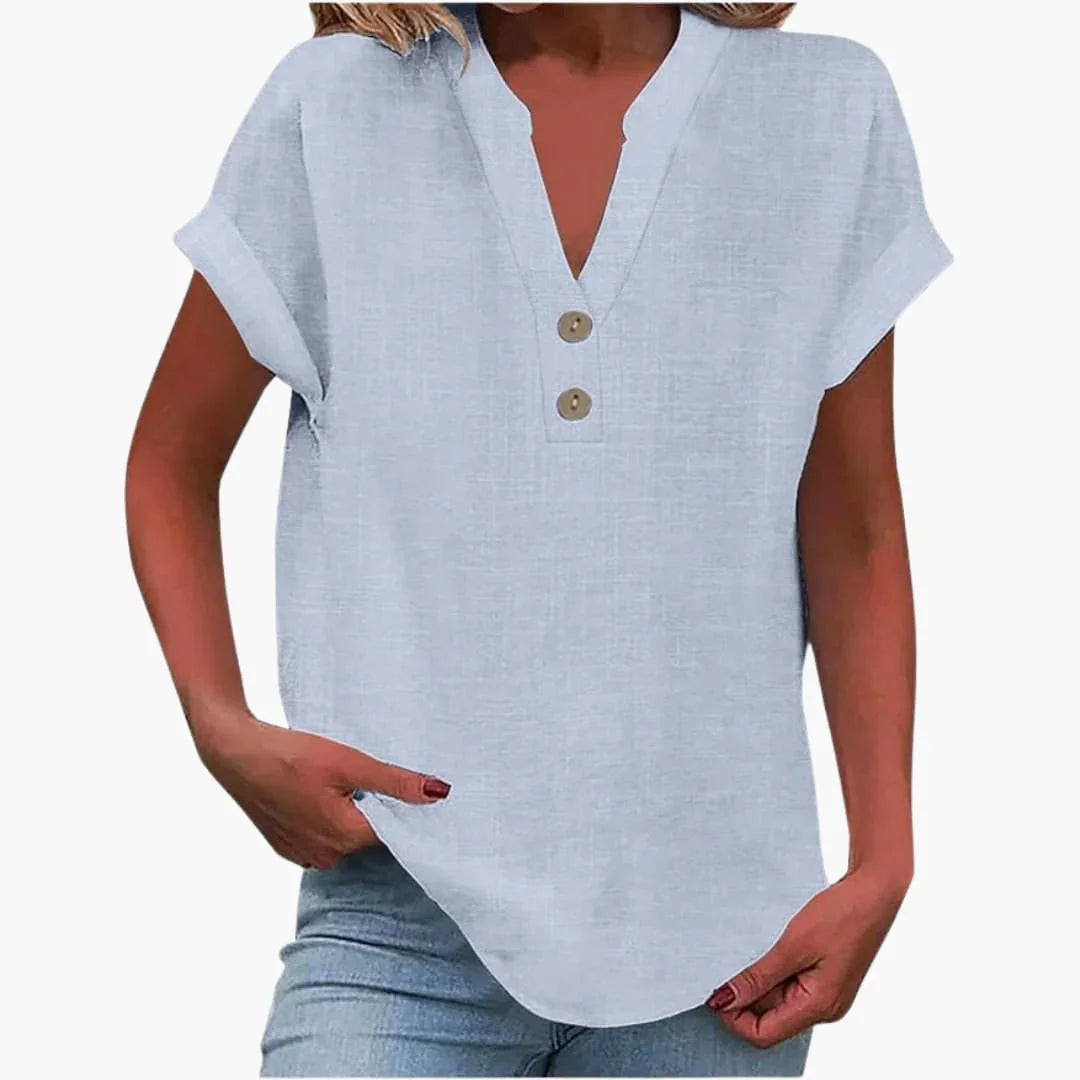Bavane | Womens Blouse with V-Neck and Short Sleeves for Spring