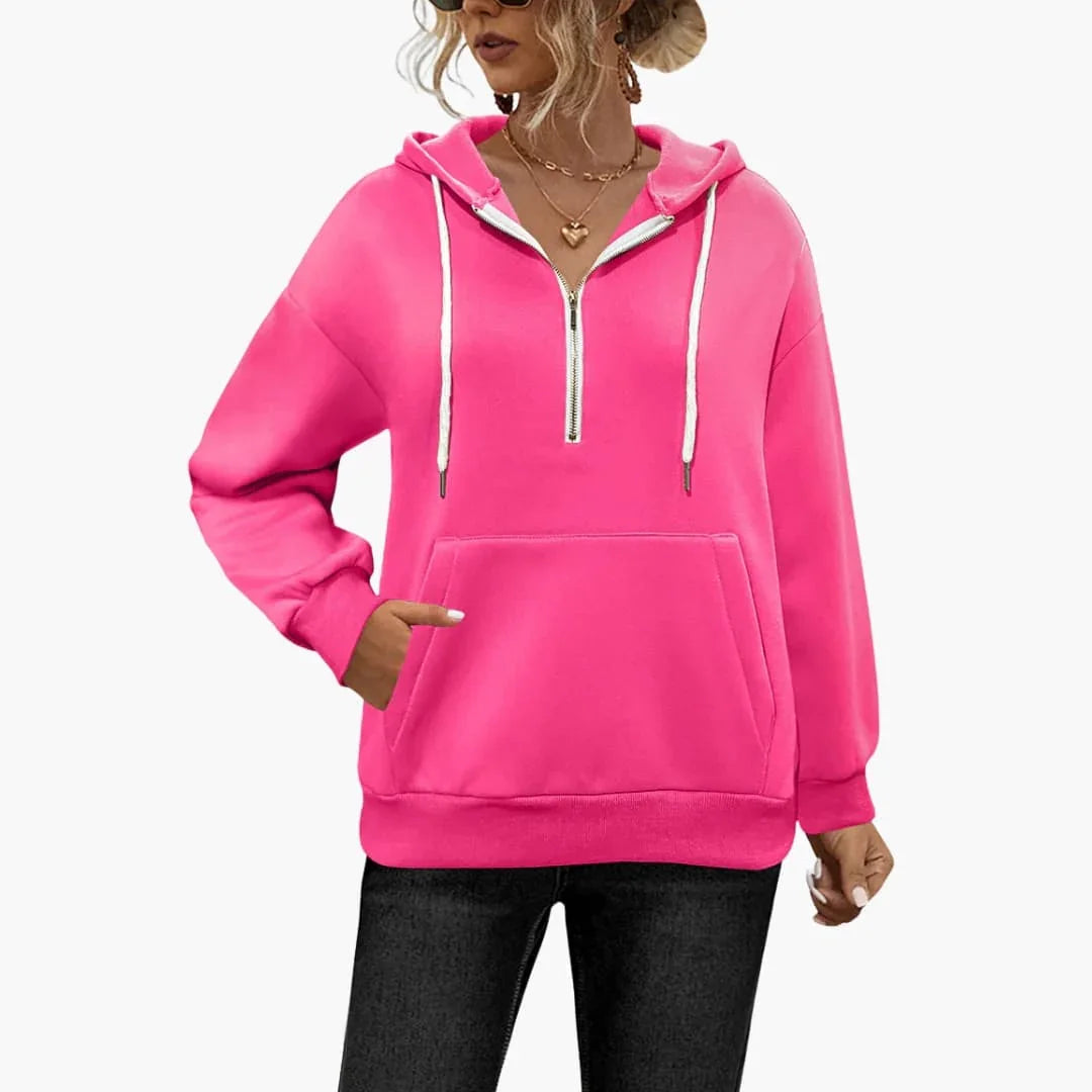 Bavane | Women's Hoodie with Half Zipper and Kangaroo Pocket