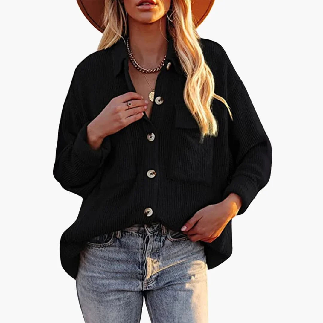 Bavane | Women's Cord Jacket with Lapel Collar and Button Closure