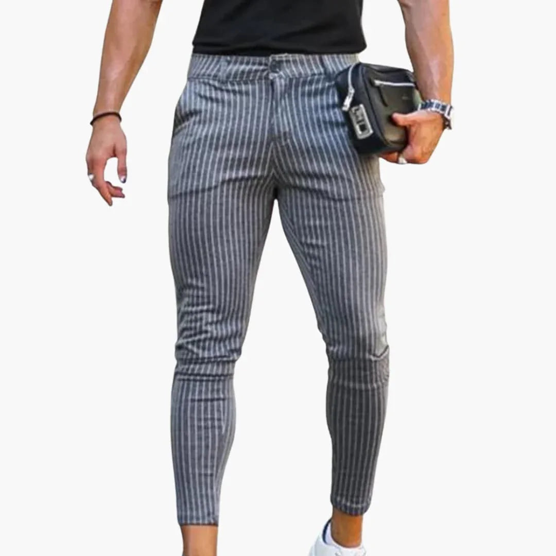 Bavane | Men's Chino Pants with Stretch Waistband and Striped Summer Fabric