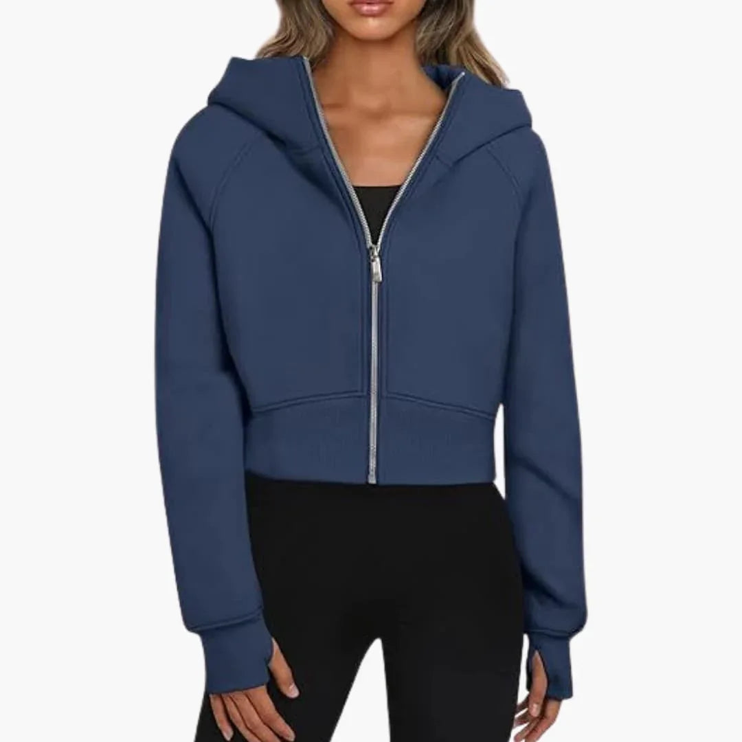 Bavane | Women's Cropped Hoodie with Zipper and Elastic Hem