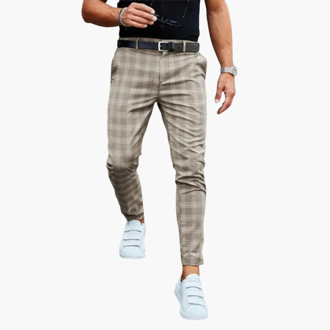 Bavane | Men's Slim Fit Trousers with Check Pattern and Tapered Leg