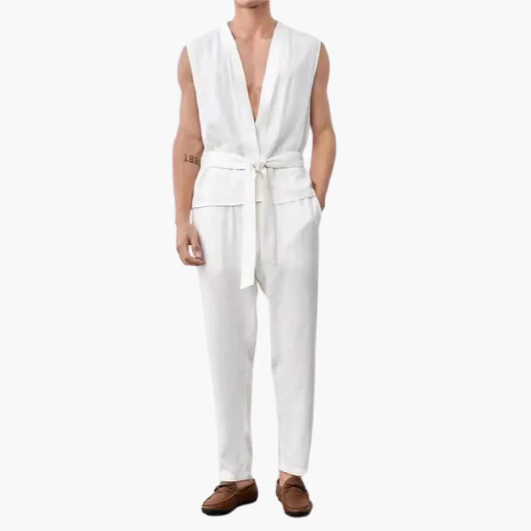 Bavane | Men's Summer Set with Sleeveless Top and Belted Pants