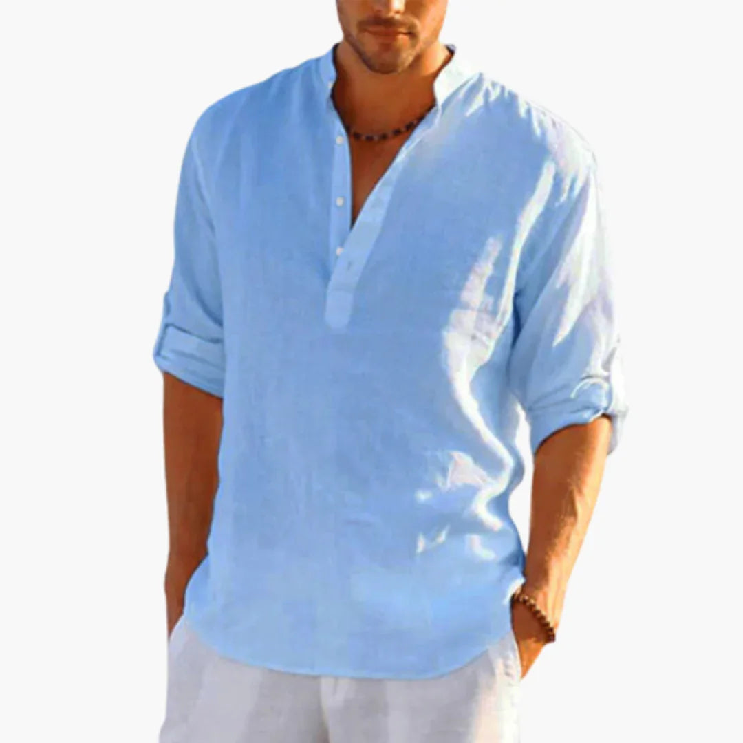 Bavane | Stand Collar Linen Shirt with Button Placket for Men