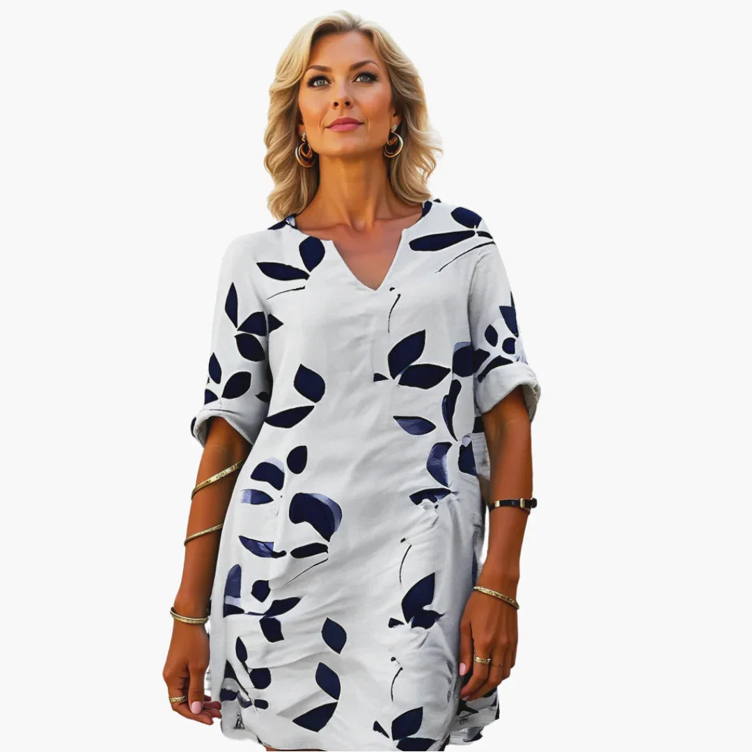 Bavane | Summer Dress for Women - Leaf Pattern, Loose & V-Neck