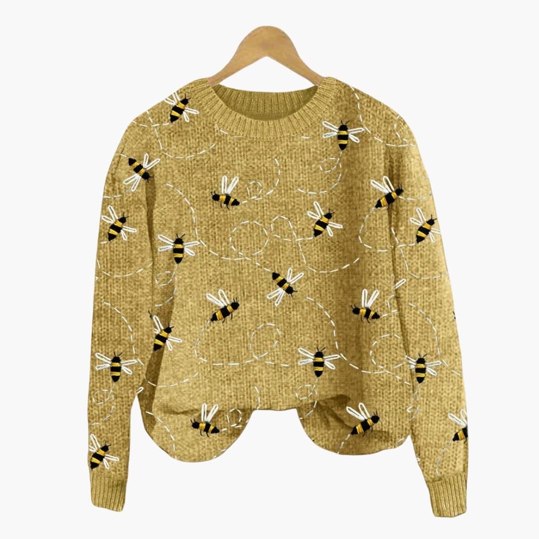 Bavane | Women's Sweater with Bee Pattern and Long Sleeves