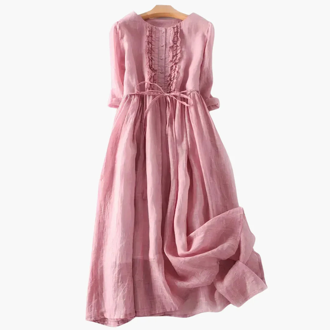 Bavane | Elegant Long Dress for Women - Button Placket and Tie Belt