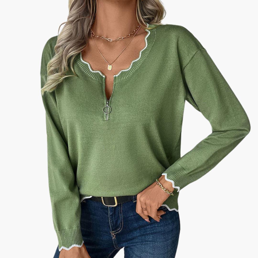 Bavane | Women's Sweater with Decorative Zipper and Ruffle Details