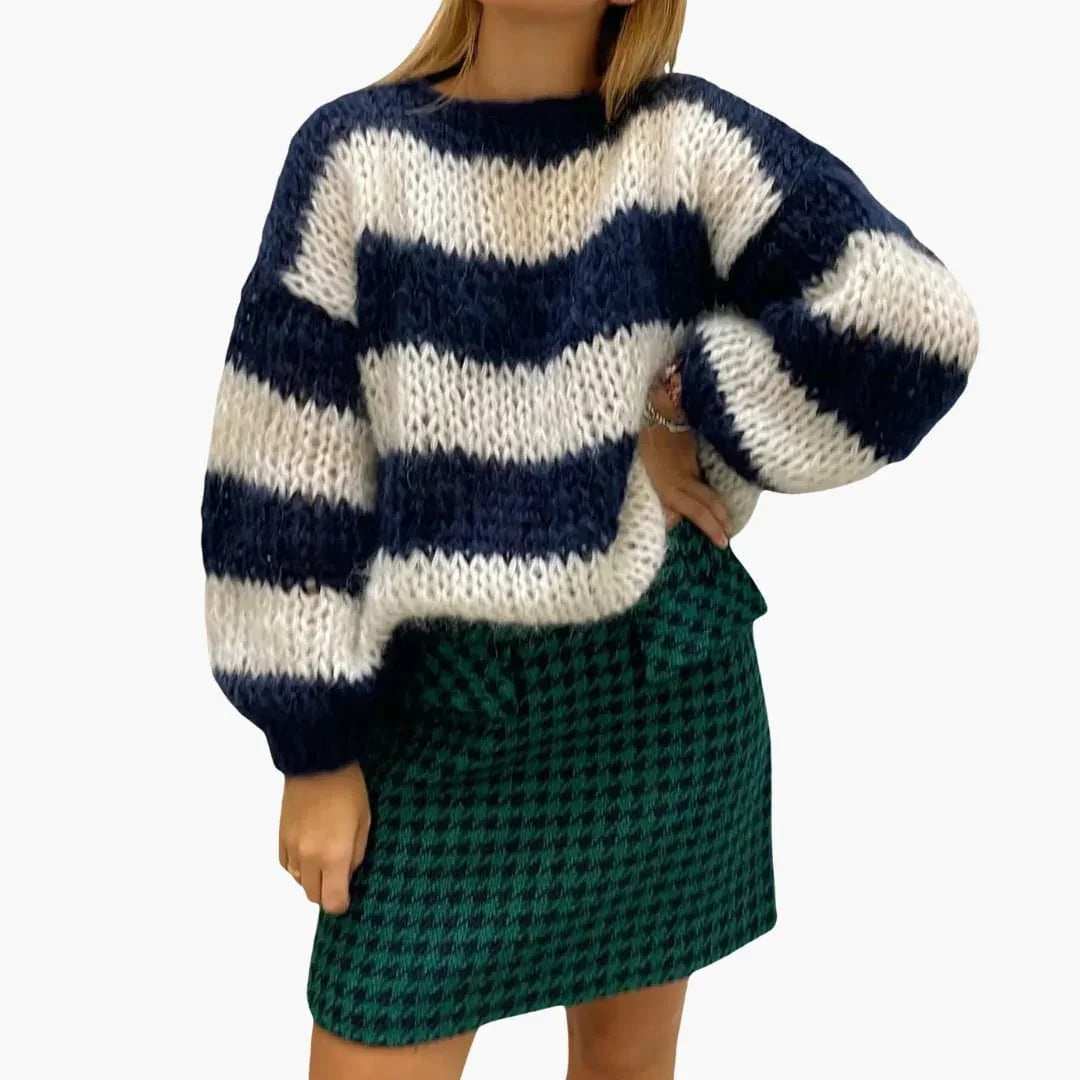 Bavane | Women's Oversized Sweater with Striped Pattern and Round Neckline