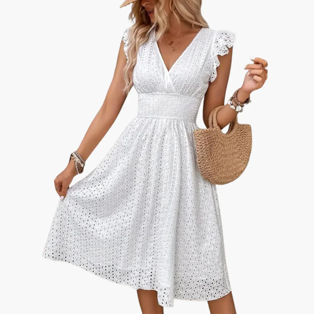 Bavane | White Lace Dress for Women Summer Dress with V-Neck