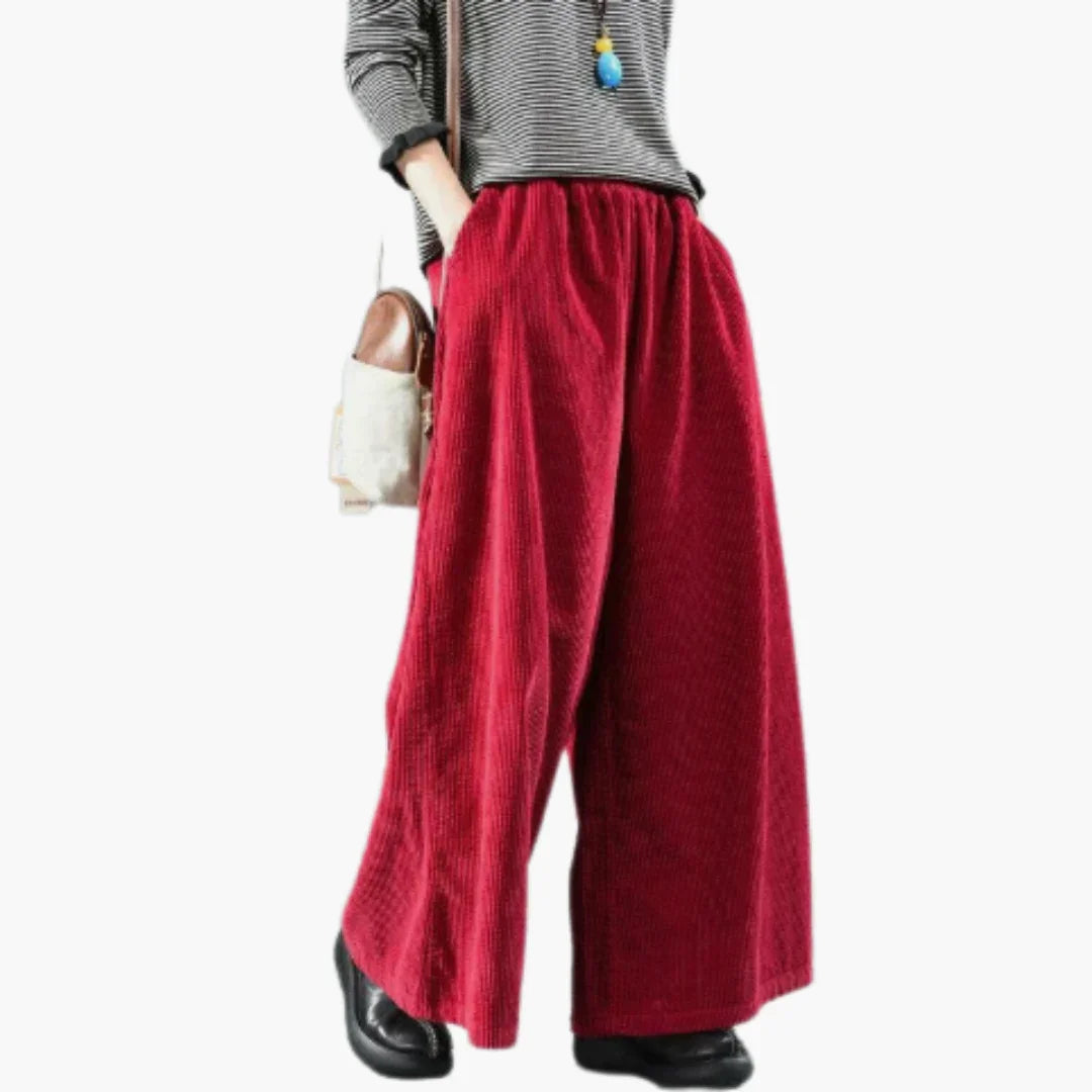 Bavane | Women's Corduroy Pants with Button Closure and Straight Leg