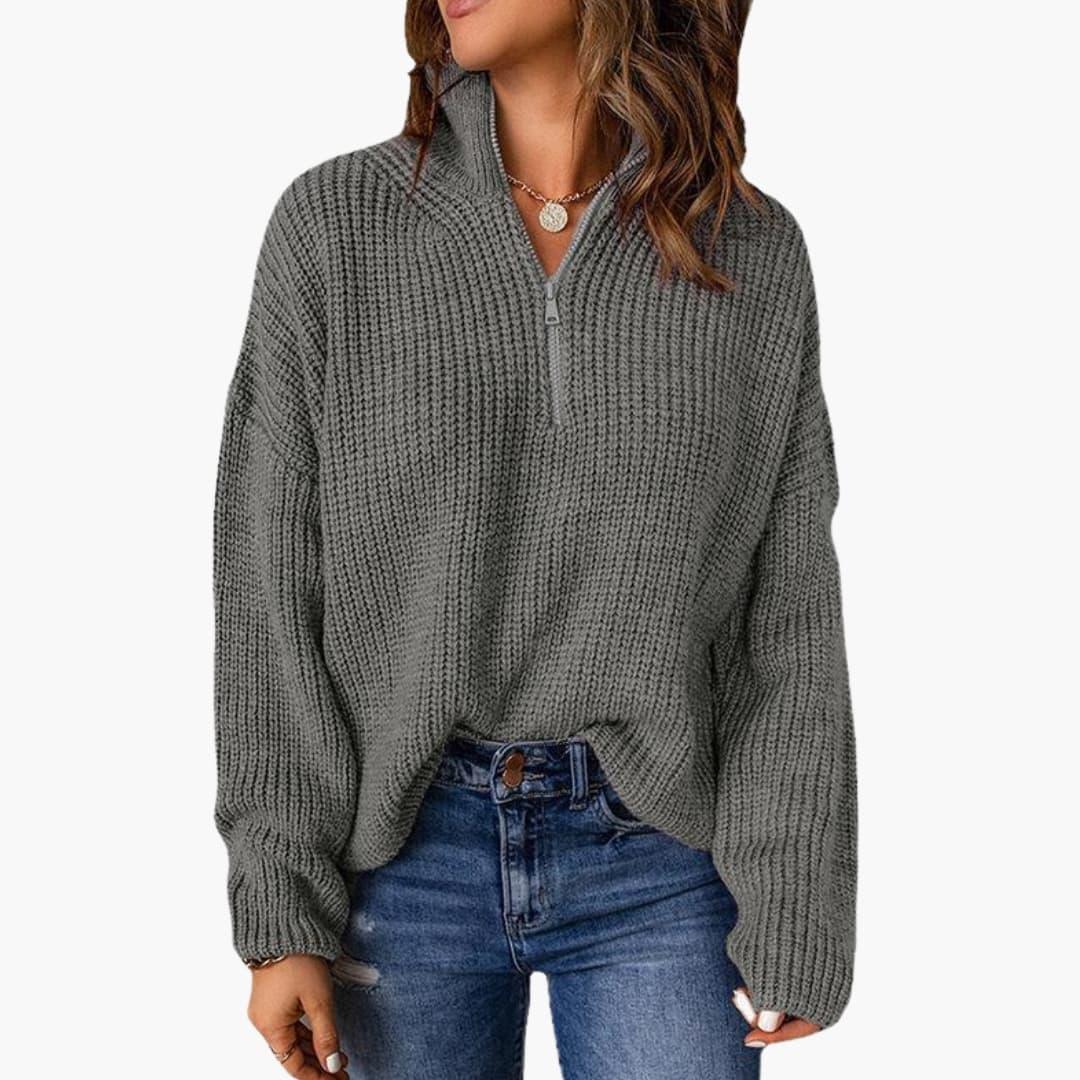 Bavane | Women's Knit Sweater with Stand-Up Collar and Zipper