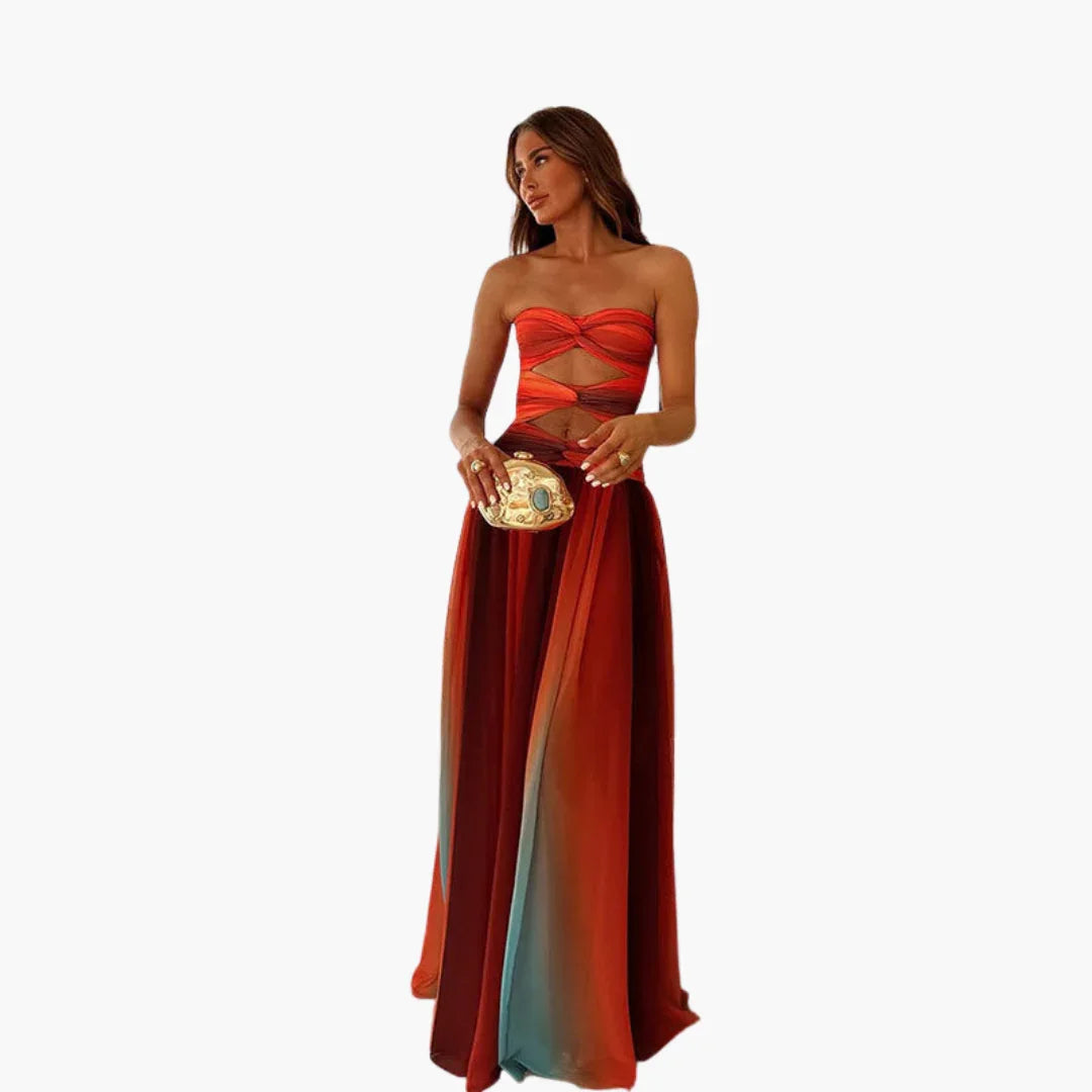 Bavane | Colorful Cut-Out Maxi Dress for Women - Bandeau & Gradient