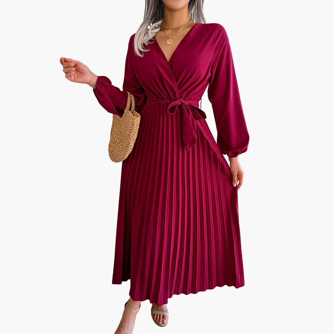 Bavane | Elegant Maxi Dress with Long Sleeves for Women - Pleated Design