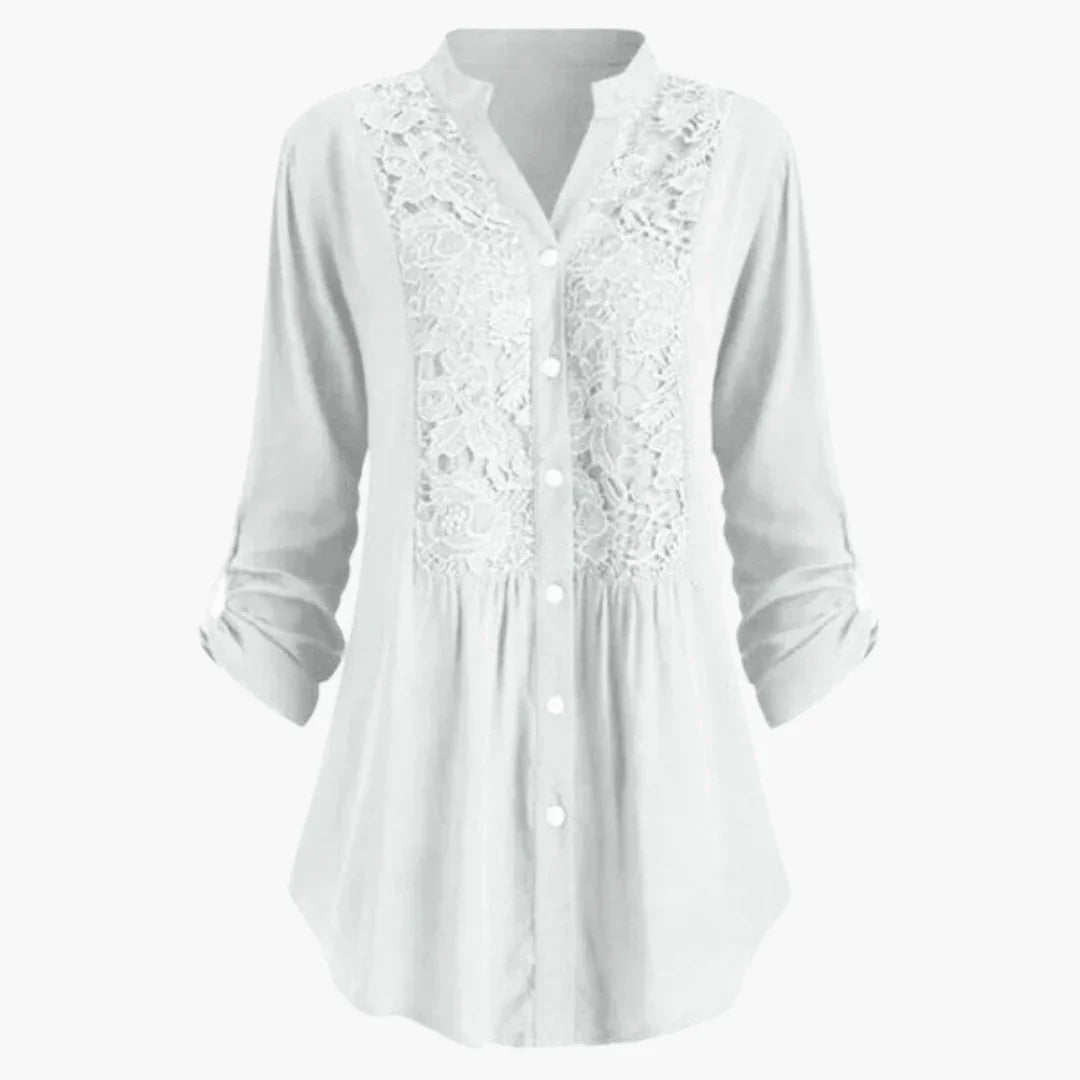 Bavane | Women's Blouse with Lace Elegant Long Sleeve Shirt Blouse