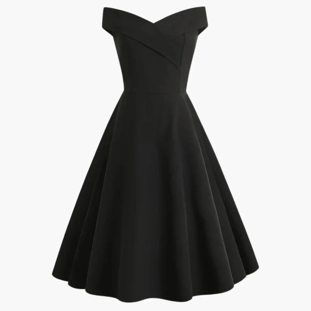 Bavane | Vintage Off-Shoulder Midi Dress for Women - Elegant Fit