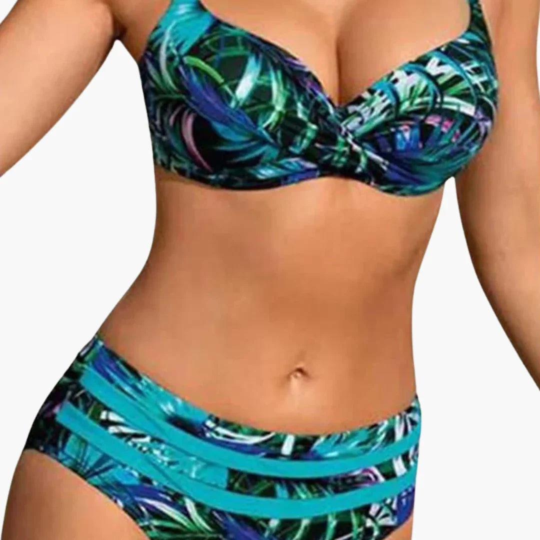 Bavane | Women's Bikini Set with Tropical Print - High Waist and Underwire