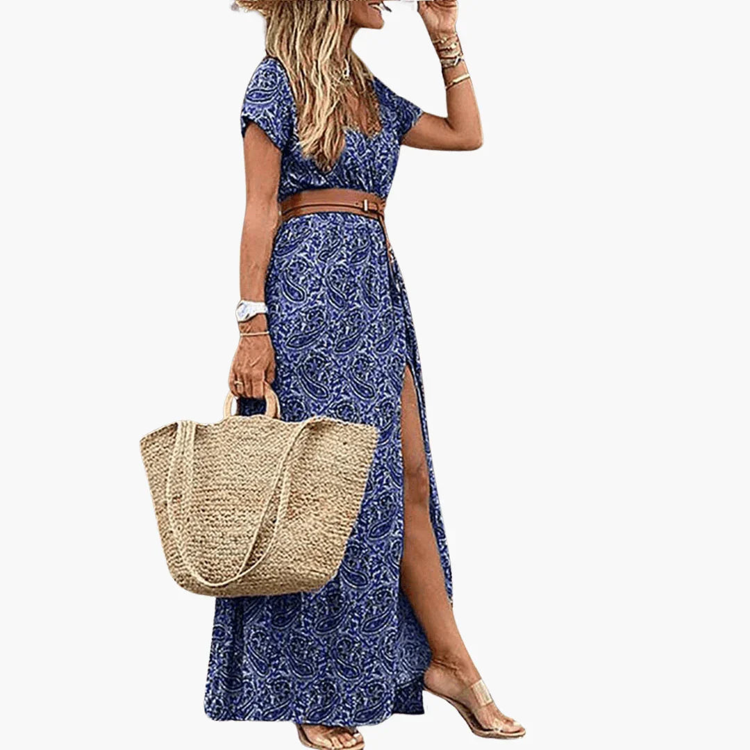 Bavane | Paisley Summer Maxi Dress with Belt for Women