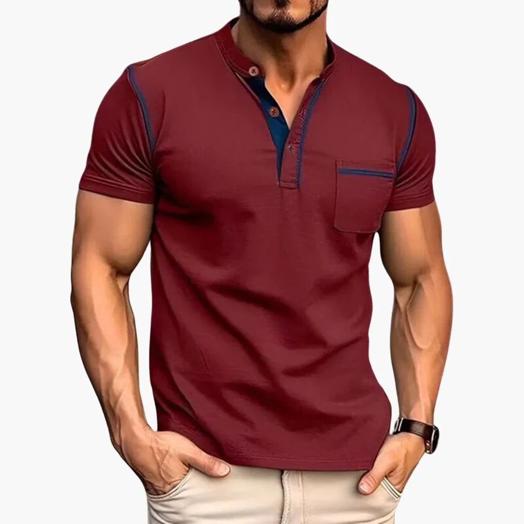 Bavane | Henley T-Shirt for Men Short Sleeve with Chest Pocket
