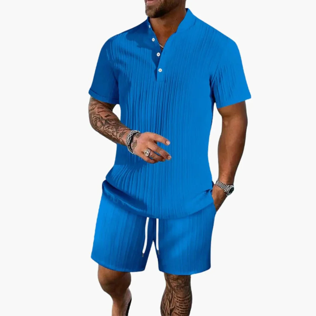 Bavane | Men's Summer Set with Polo Shirt and Shorts in Ribbed Fabric