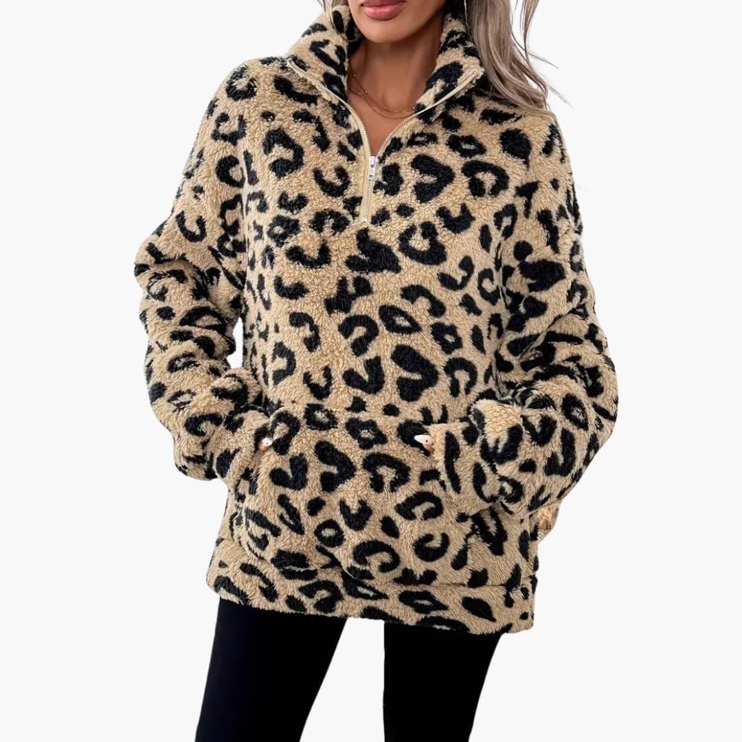 Bavane | Women's Fleece Pullover with Stand Collar and Half Zipper