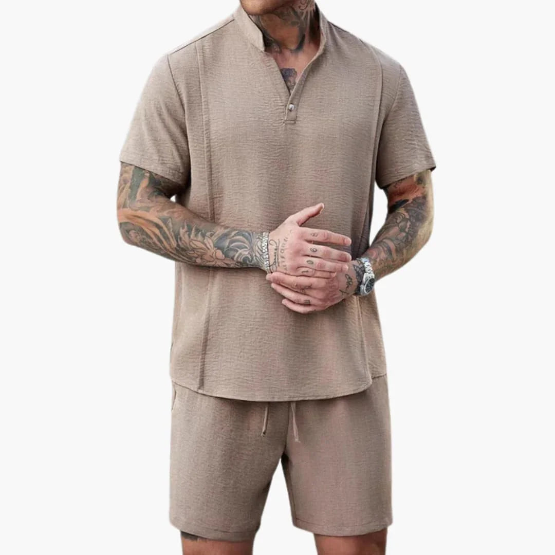 Bavane | Men's Set with Henley Shirt and Shorts for Summer