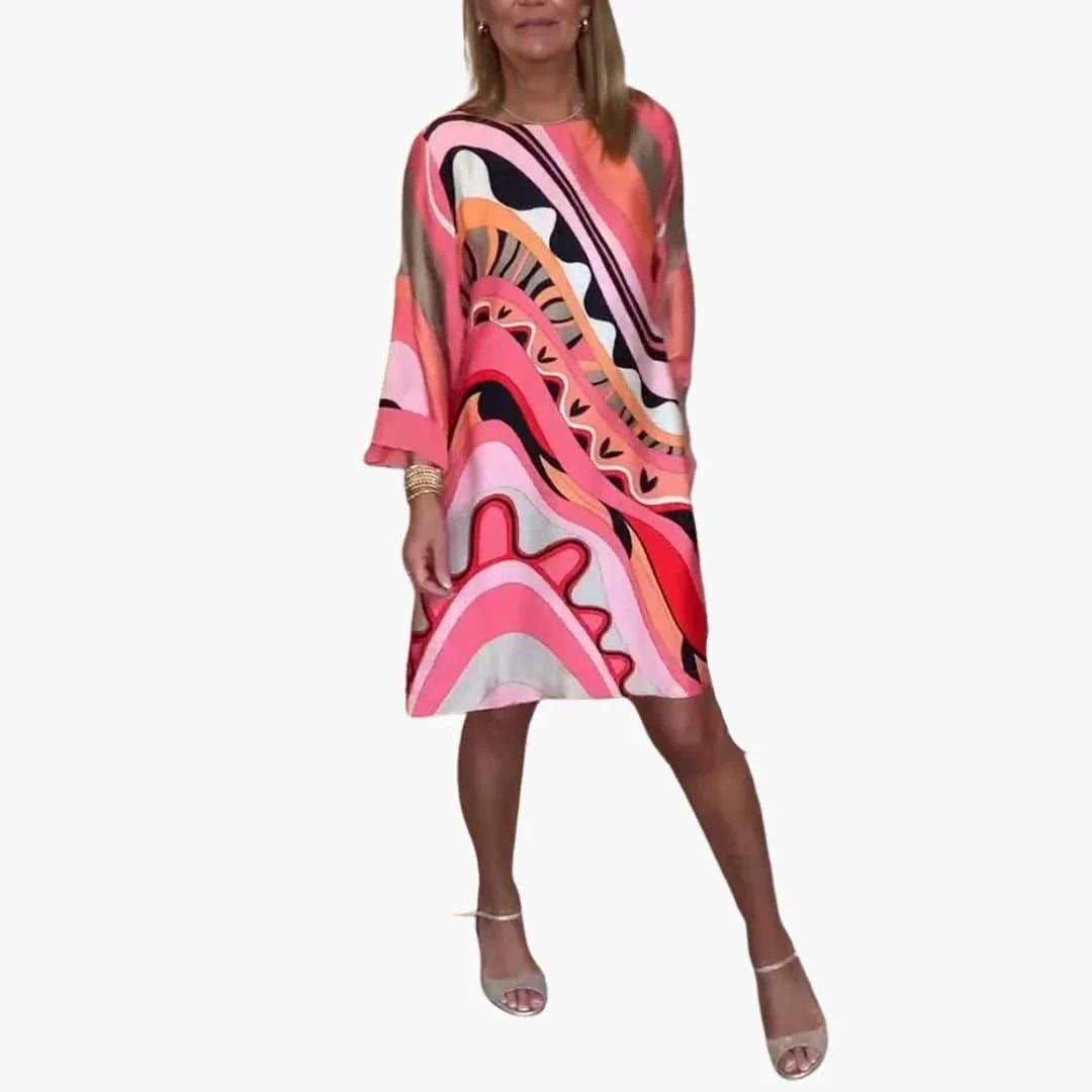 Bavane | Women's Dress with Abstract Print Long Sleeve and Loose Fit
