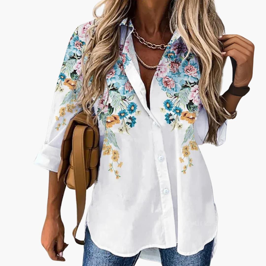 Bavane | Blouse with Floral Pattern - Women's Casual Look with Contrast