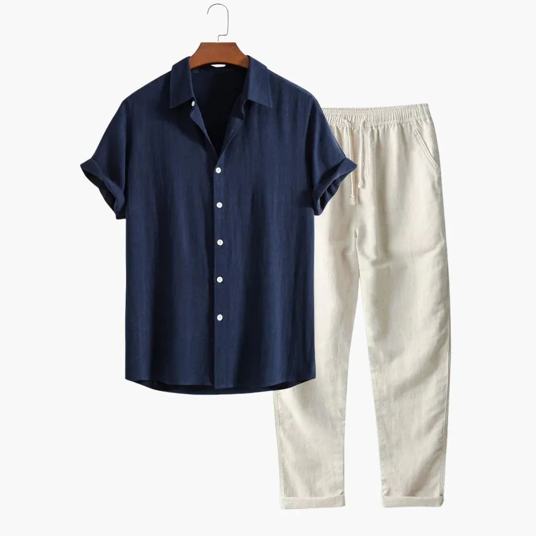 Bavane | Men's Summer Two-Piece Set with Short Sleeve Shirt and Tapered Pants