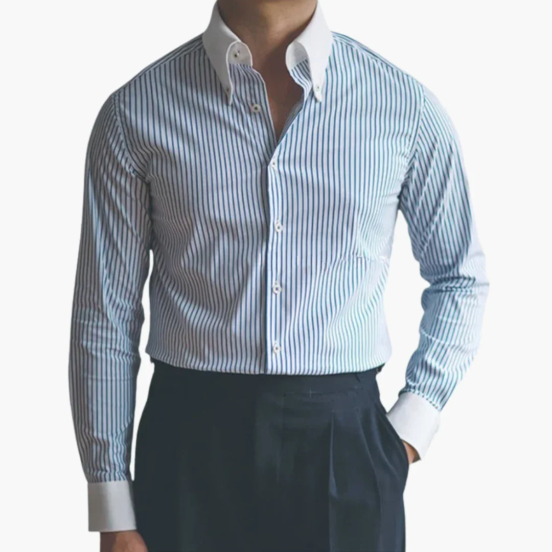 Bavane | Striped Men's Shirt with Contrast Collar and Buttoned Cuffs