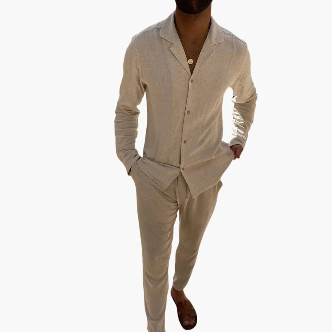 Bavane | Men's Two-Piece Set with Long Sleeve Shirt and Pants for Spring Summer