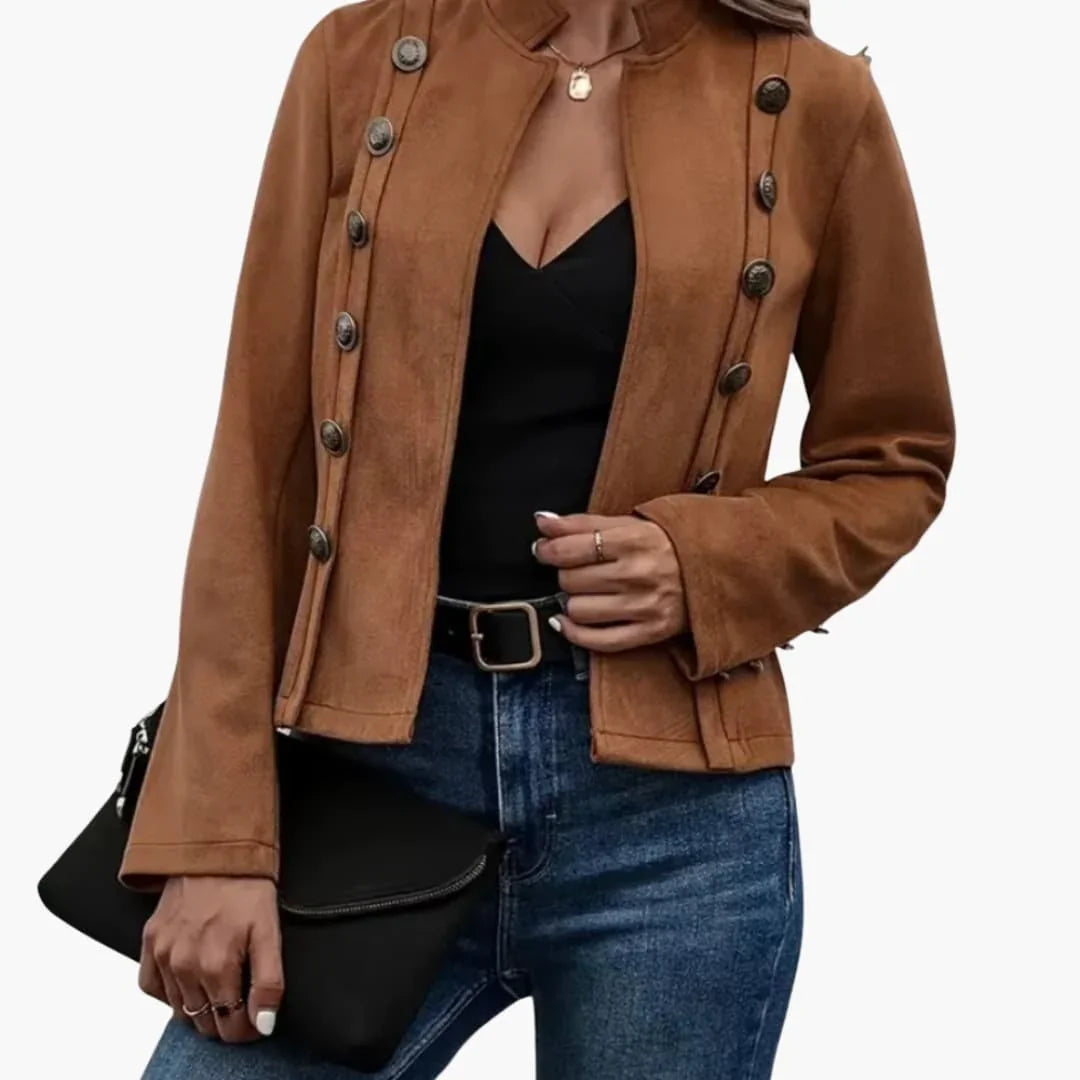 Bavane | Women's Jacket with Decorative Buttons and Stand-Up Collar