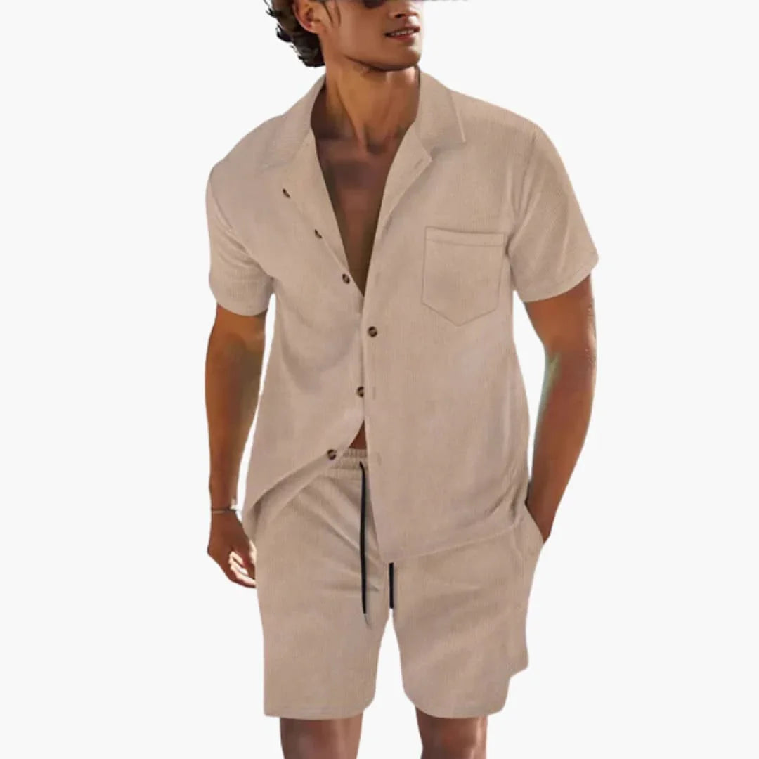 Bavane | Men's Summer Set with Short Sleeve Shirt and Drawstring Shorts