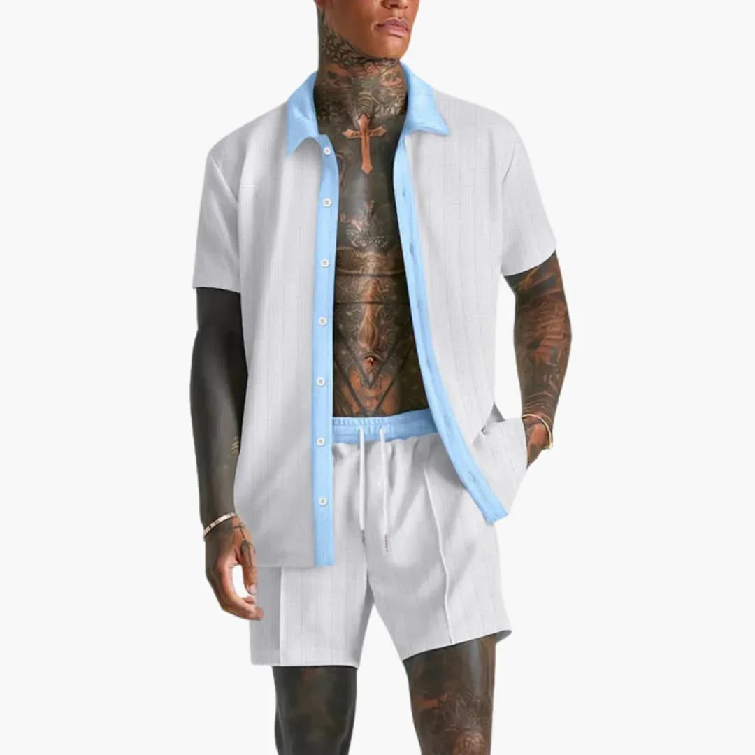 Bavane | Men's Summer Set with Short Sleeve Shirt and Drawstring Shorts