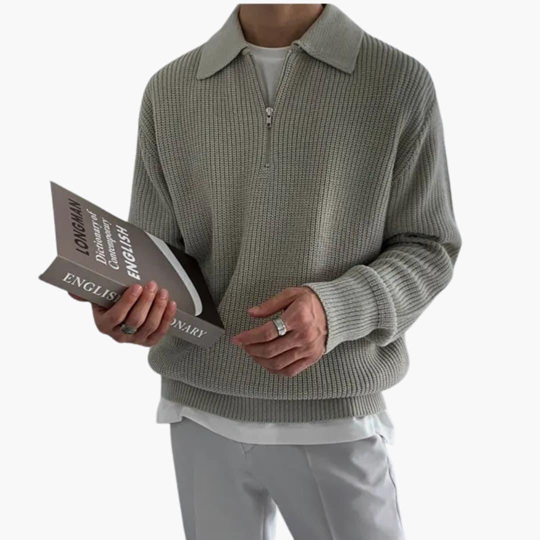 Bavane | Men's Sweater with Quarter Zip and Ribbed Pattern