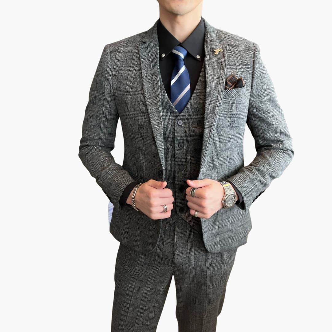 Bavane | Men's Three-Piece Suit with Check Pattern for All Seasons