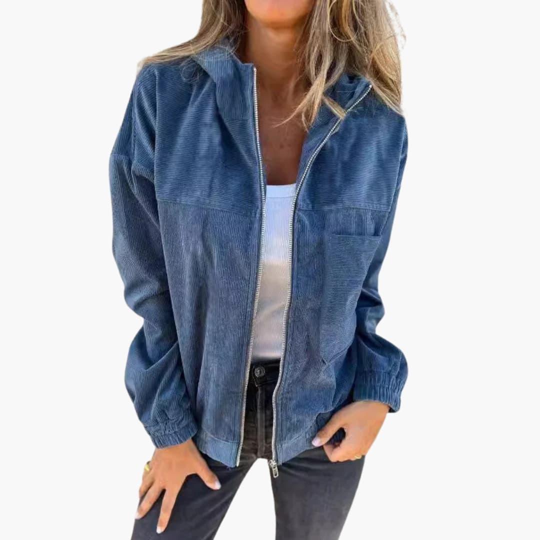 Bavane | Women's Corduroy Hooded Jacket with Zipper and Patch Pocket