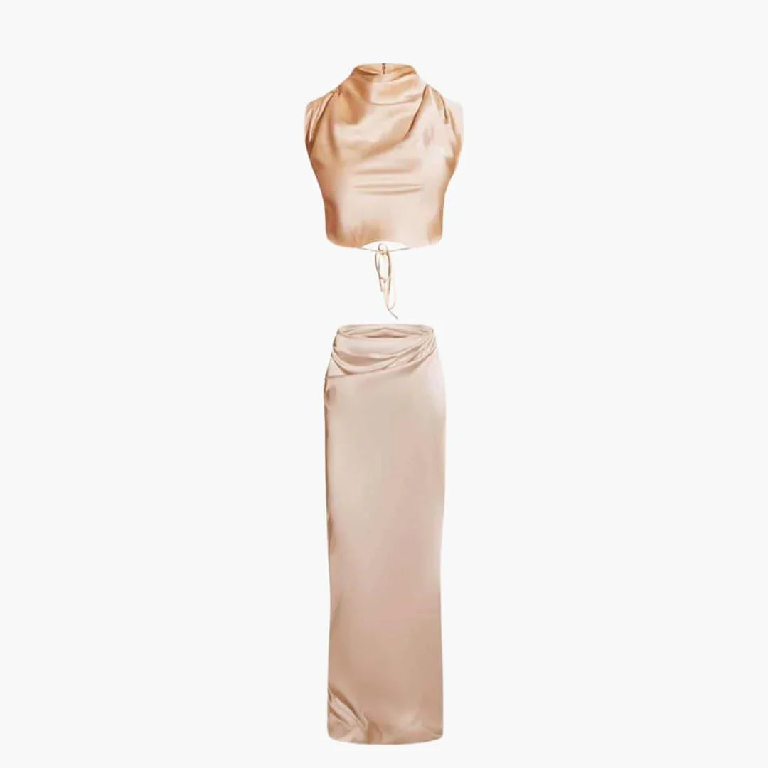 Bavane | Elegant Satin Two-Piece Set for Women Blouse & Pants