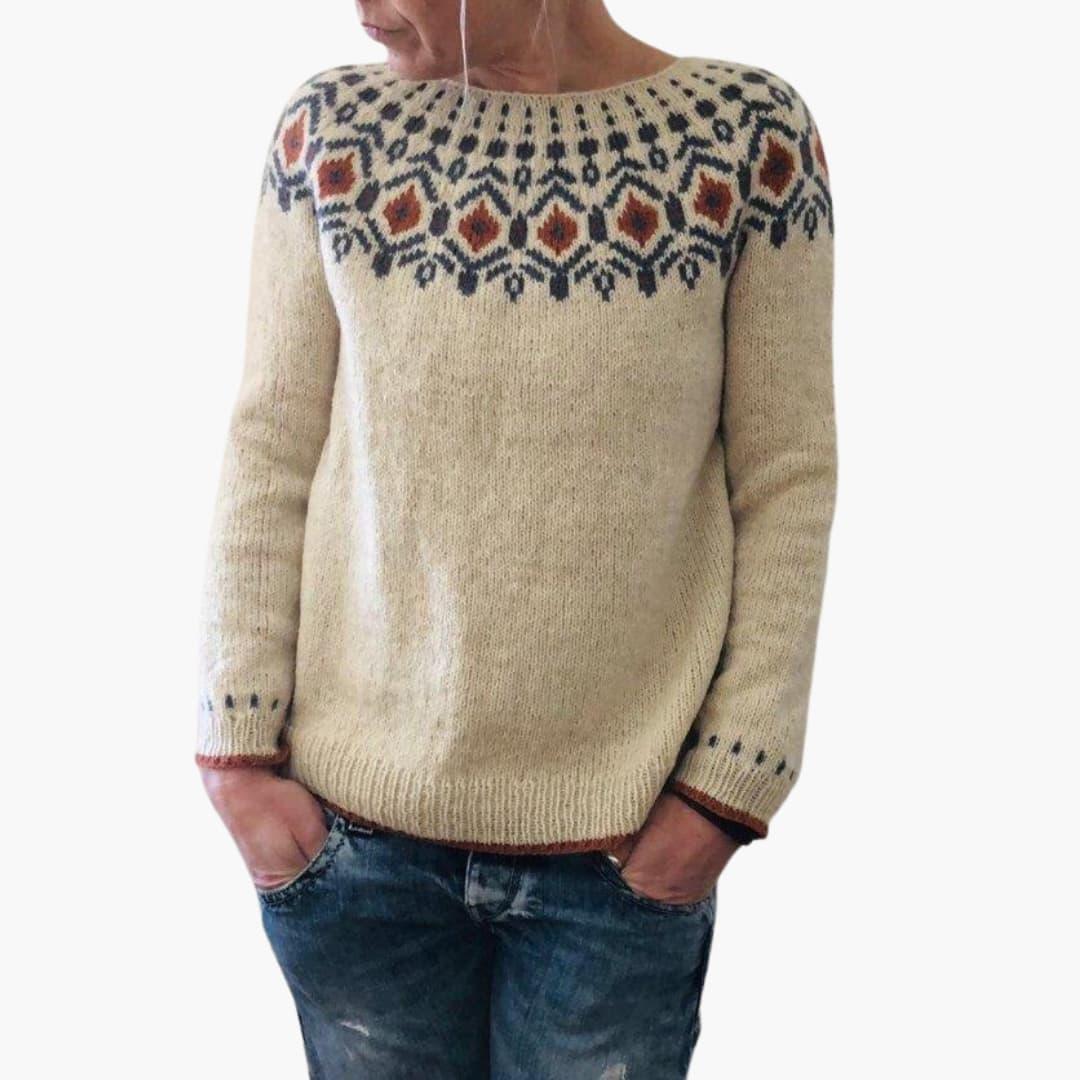 Bavane | Women's pullover with round neckline and geometric pattern