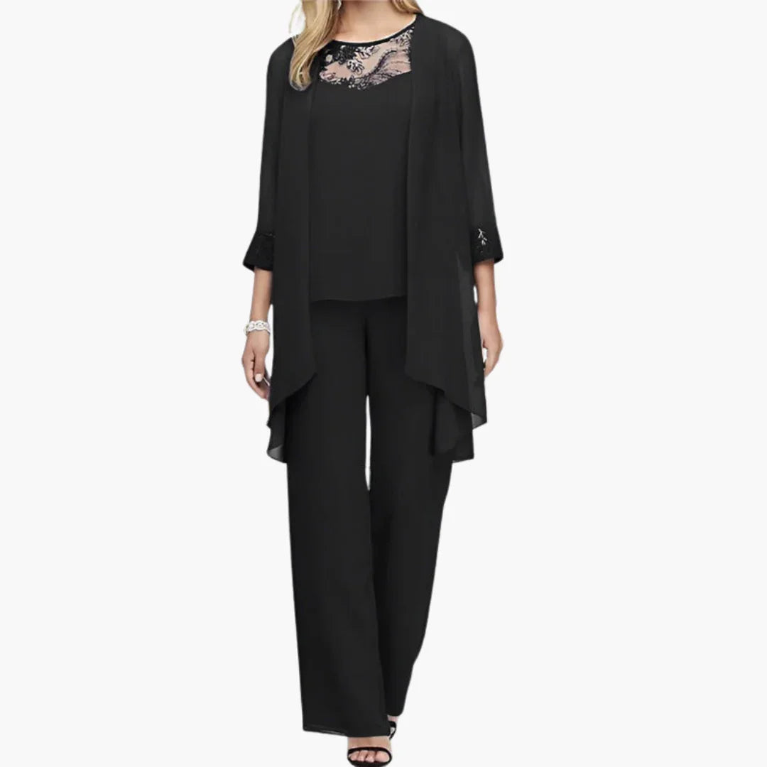 Bavane | Three-Piece Women's Set with Lace Top and Open Jacket