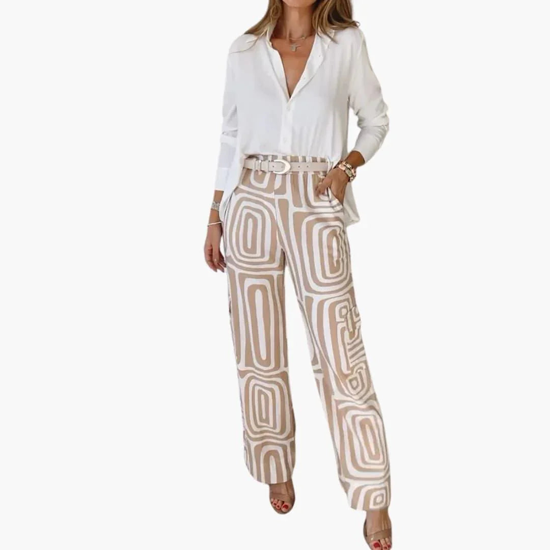 Bavane | Women's Wide Pants with Geometric Pattern Fashion Pants