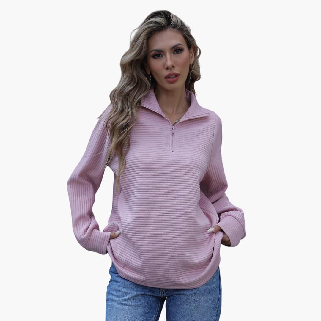 Bavane | Women's Half-Zip Sweater with Ribbed Texture, Loose Fit