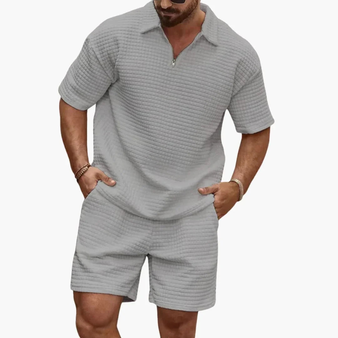 Bavane | Men's Two-Piece Set with Quilted Texture and Half-Zip