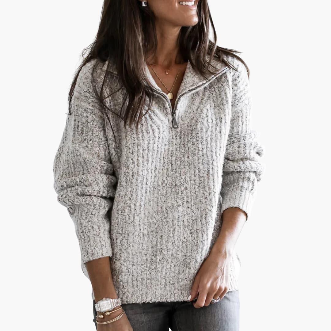 Bavane | Women's pullover with half-zip and textured surface